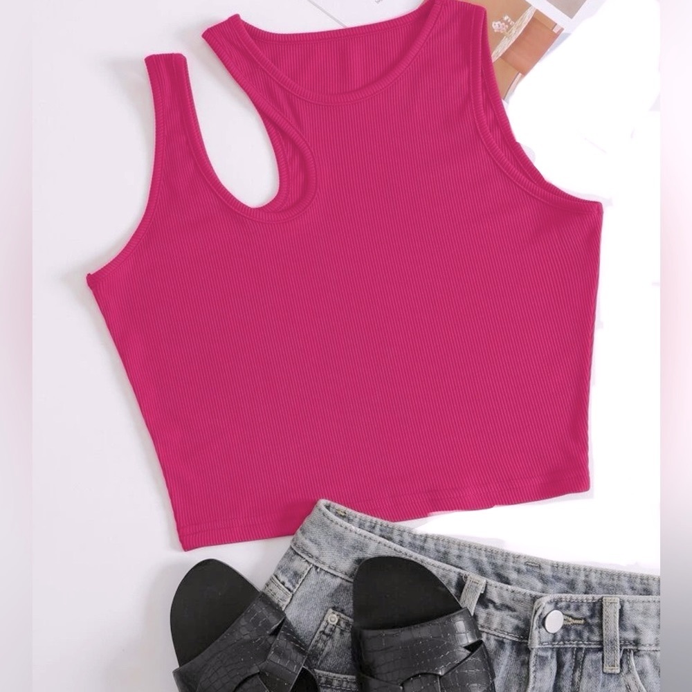 Asymmetrical Neck Rib-knit Crop Top